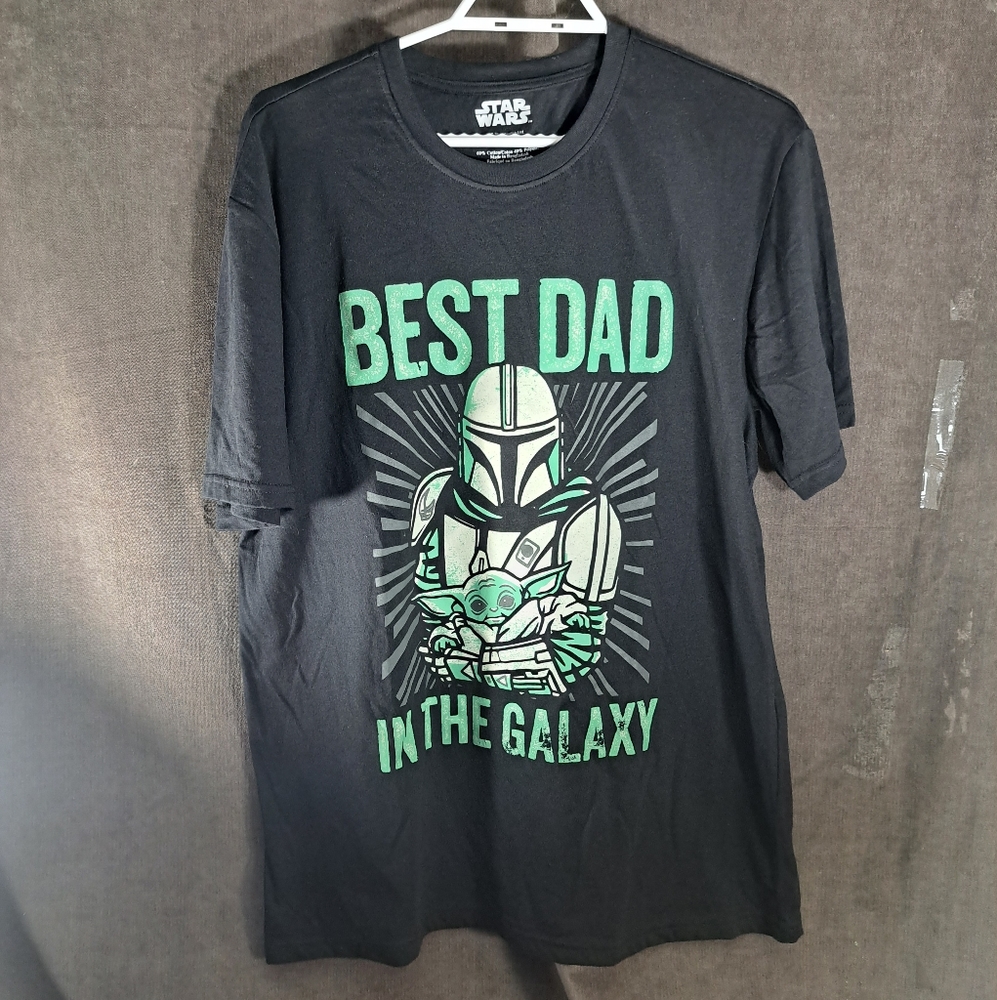 Star Wars The Mandalorian "Best Dad In The Galaxy" Black Graphic Tee NWOT L